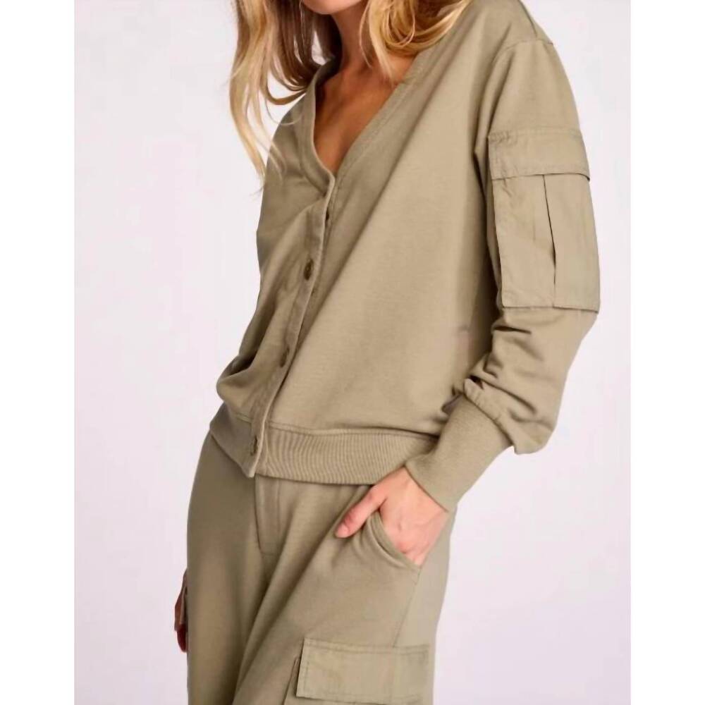 NEW SUNDAYS leo cardigan in vintage moss green